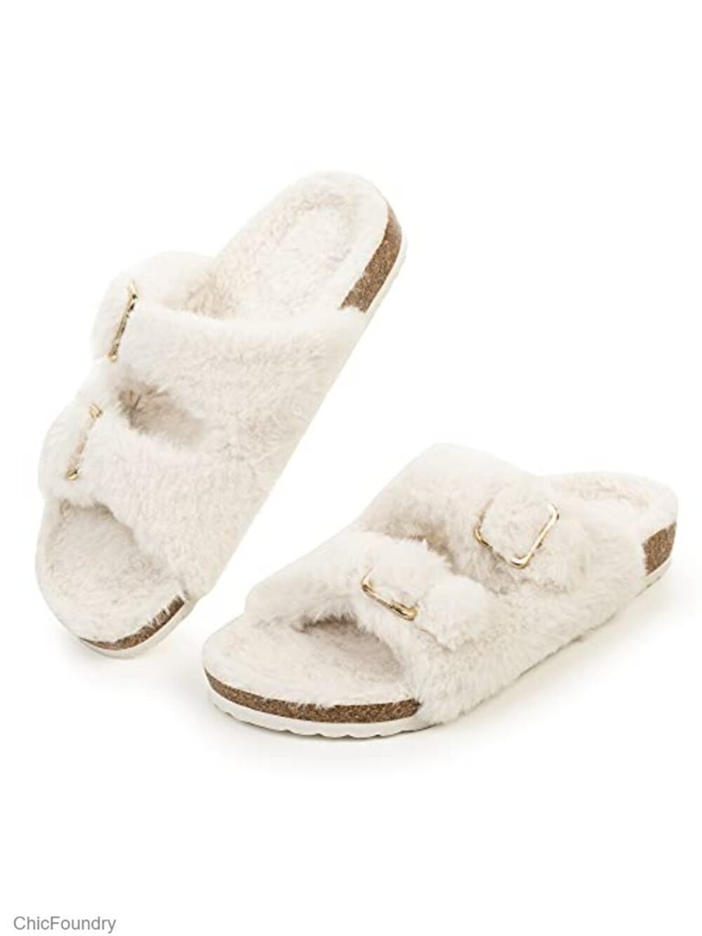 Faux Fur Cork Slide Slippers Open Toe Arch Support Sandals
